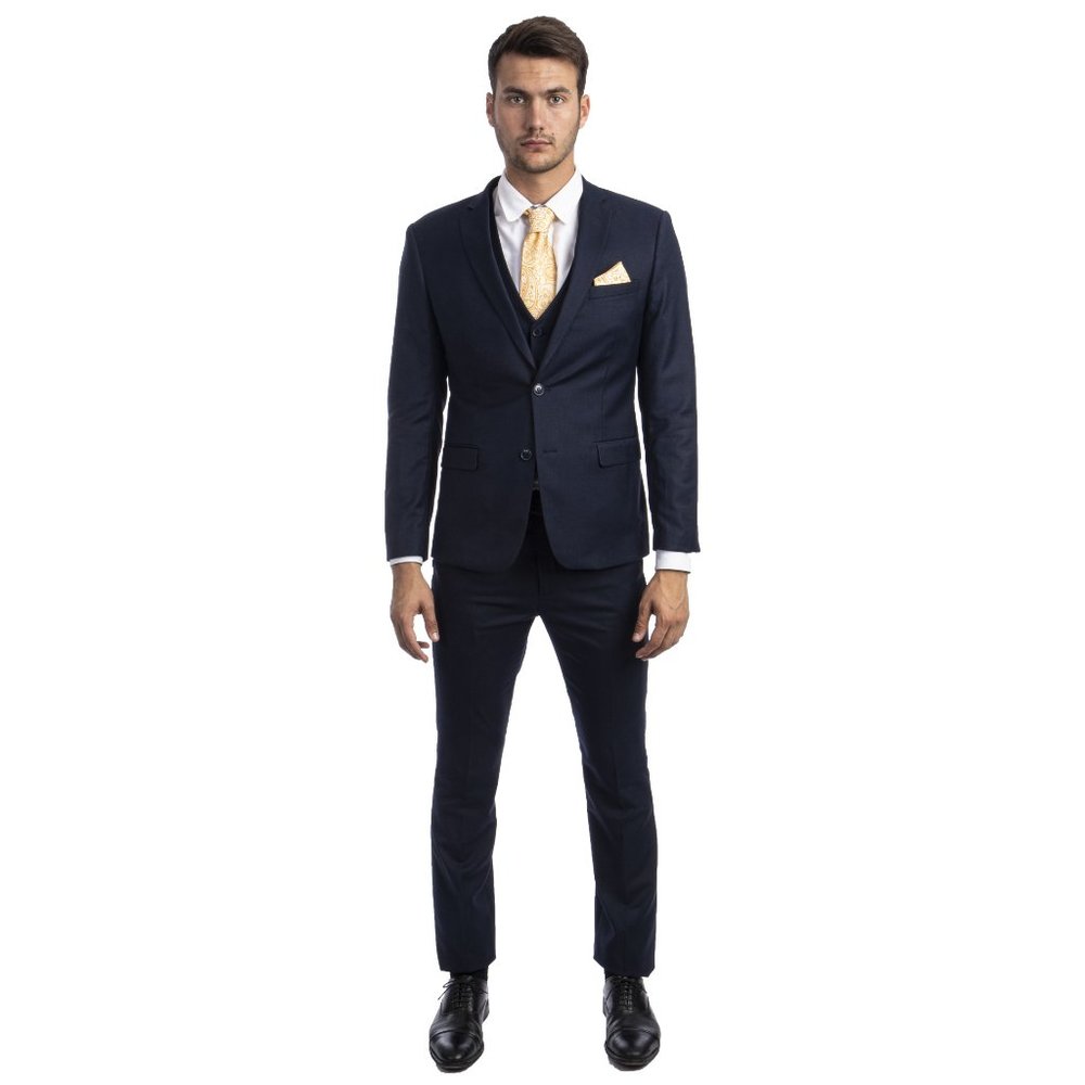 Men's Skinny-Fit 3pc Dark Navy Suit by Sean Alexander